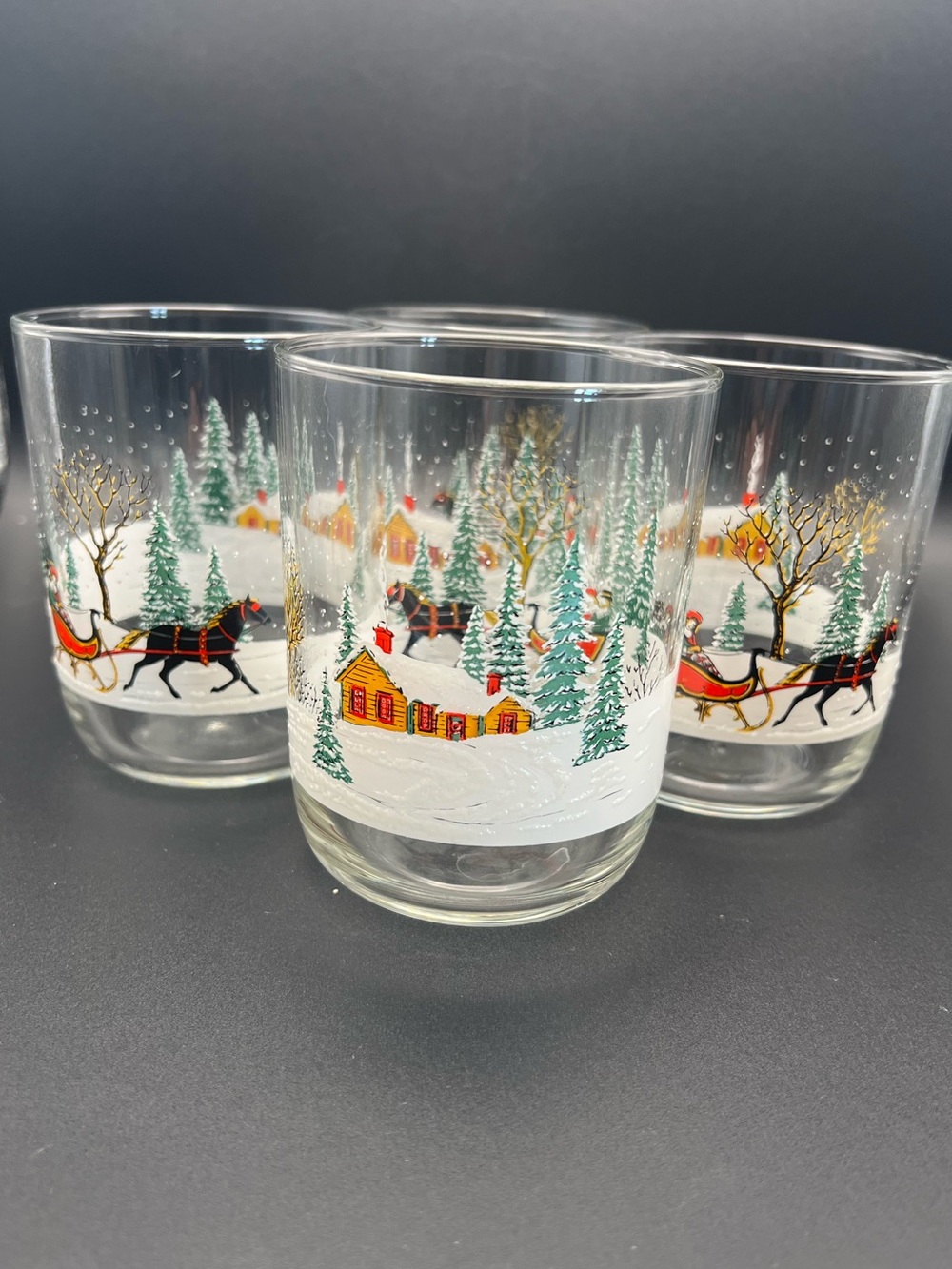 🎄 VTG Lenox Sleighride Christmas Tumblers Winter Scene - Set of 4